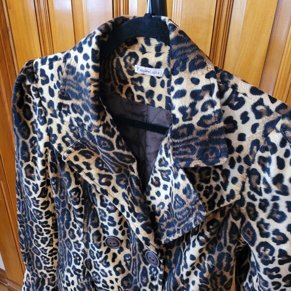 Vintage Leopard Print Faux Fur Coat Mid Length Double Breasted Y Apparel USA - Picture 2 of 14